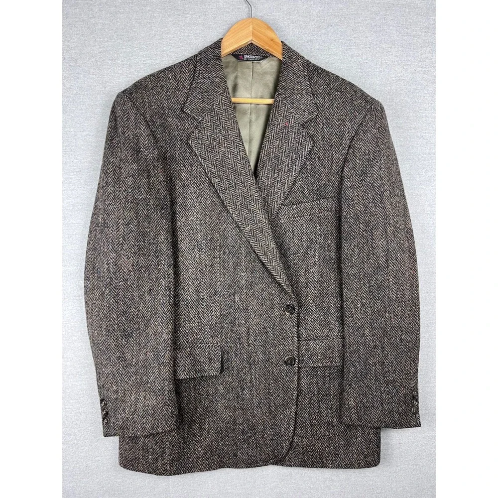 Harris‎ Tweed The Art Co Brown Herringbone Wool Blazer Sport Coat 42 Mens USA